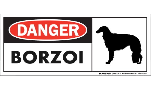 画像1: [MAGSIGN] ボルゾイ マグネット＆ステッカー 英語 危ない 危険 DANGER BORZOI 対象:車(ドア/ガラス/ボディ)・屋外(玄関扉/窓ガラス/メールポスト) 日本製 (1)