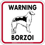 画像1: [MAGSIGN] WARNING BORZOI マグネット＆ステッカー：ボルゾイ(ホワイト/イエロー/オレンジ) 注意 英語 正方形 車＆屋外用(防水性/耐光性) 日本製 (1)