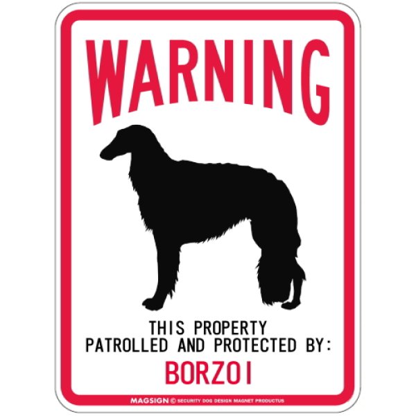 画像1: [MAGSIGN] BORZOI 注意 英語 WARNING 警告/保護/警戒 車 屋外用 マグネット＆ステッカー 日本製：ボルゾイ (1)