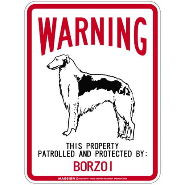 画像1: [MAGSIGN] BORZOI 注意 英語 WARNING 警告/保護/警戒 車 屋外用 マグネット＆ステッカー 日本製：ボルゾイ (1)