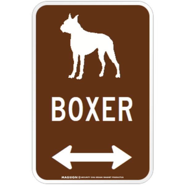 画像1: BOXER [MAGSIGN] シルエット＆矢印 アメリカン道路標識 英語犬種名 マグネット/ステッカー：ブラウン(立ち耳) (1)
