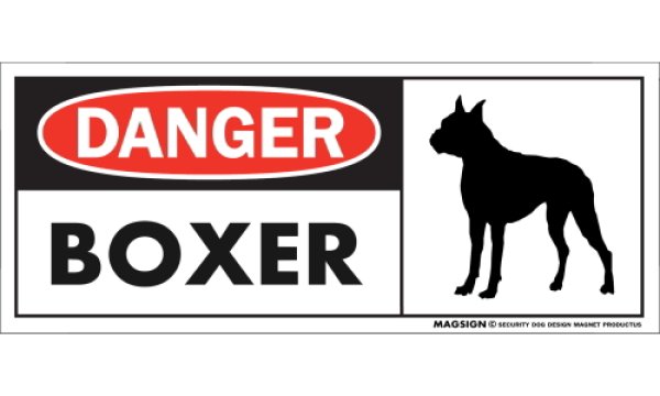 画像1: [MAGSIGN] ボクサー(立耳) 犬 マグネット＆ステッカー 英語 危ない 危険 DANGER BOXER 対象:車(ドア/ガラス/ボディ)・屋外(玄関扉/窓ガラス/メールポスト) 日本製 (1)