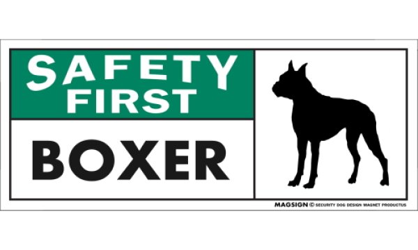 画像1: [MAGSIGN] ボクサー(立耳) マグネット＆ステッカー 英語 安全第一 SAFETY FIRST BOXER 対象:車(ドア/ガラス/ボディ)・屋外(玄関扉/窓ガラス/メールポスト) 日本製 (1)