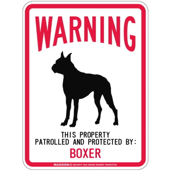 画像1: [MAGSIGN] BOXER 注意 英語 WARNING 警告/保護/警戒 車 屋外用 マグネット＆ステッカー 日本製：ボクサー(立ち耳) (1)