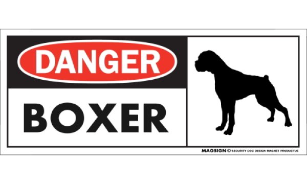 画像1: [MAGSIGN] ボクサー(垂耳) 犬 マグネット＆ステッカー 英語 危ない 危険 DANGER BOXER 対象:車(ドア/ガラス/ボディ)・屋外(玄関扉/窓ガラス/メールポスト) 日本製 (1)