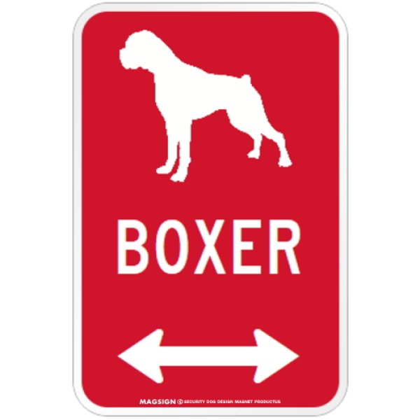 画像1: BOXER [MAGSIGN] シルエット＆矢印 アメリカン道路標識 英語犬種名 マグネット/ステッカー：レッド(垂れ耳) (1)