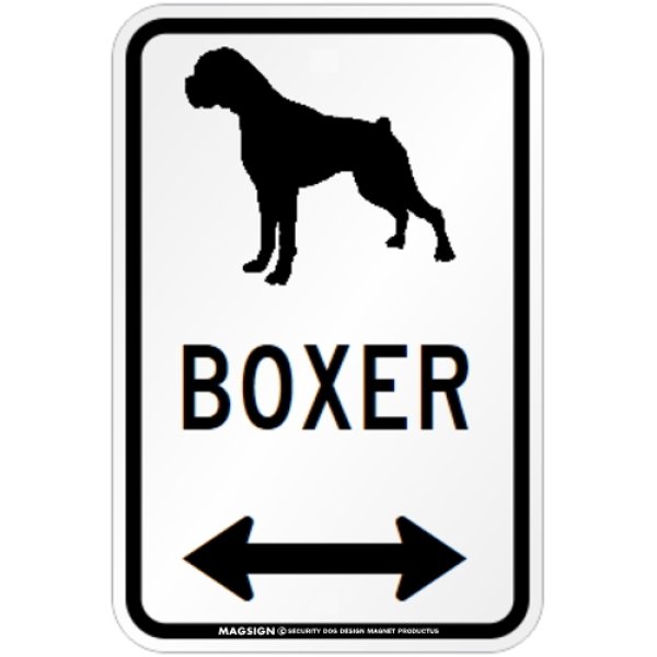 画像1: BOXER [MAGSIGN] シルエット＆矢印 アメリカン道路標識 英語犬種名 マグネット/ステッカー：ホワイト(垂れ耳) (1)