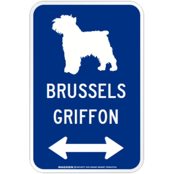 画像1: BRUSSELS GRIFFON [MAGSIGN] シルエット＆矢印 アメリカン道路標識 英語犬種名 マグネット/ステッカー：ブルー (1)