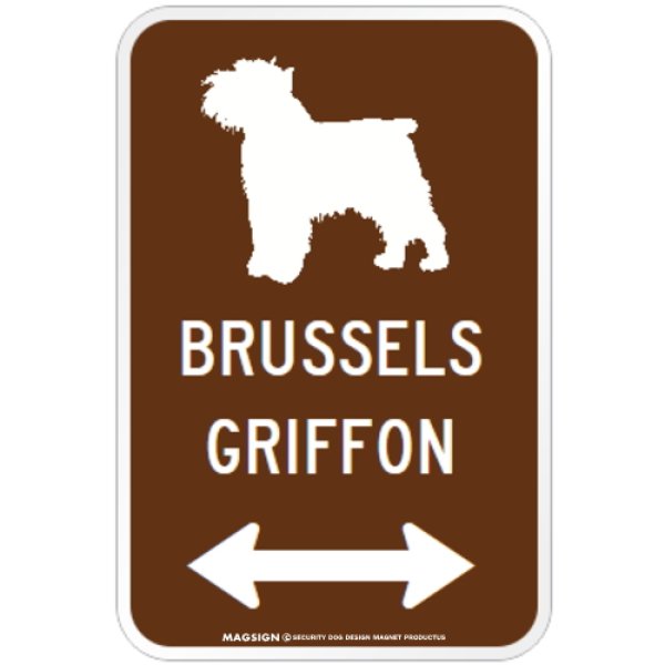 画像1: BRUSSELS GRIFFON [MAGSIGN] シルエット＆矢印 アメリカン道路標識 英語犬種名 マグネット/ステッカー：ブラウン (1)