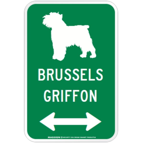 画像1: BRUSSELS GRIFFON [MAGSIGN] シルエット＆矢印 アメリカン道路標識 英語犬種名 マグネット/ステッカー：グリーン (1)