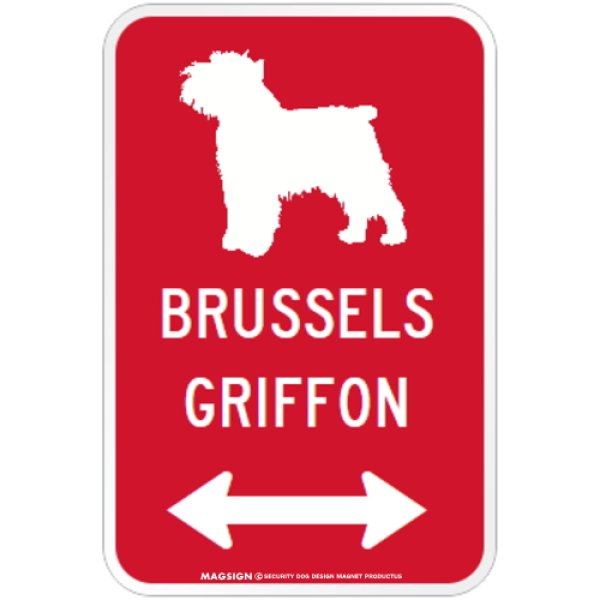 画像1: BRUSSELS GRIFFON [MAGSIGN] シルエット＆矢印 アメリカン道路標識 英語犬種名 マグネット/ステッカー：レッド (1)