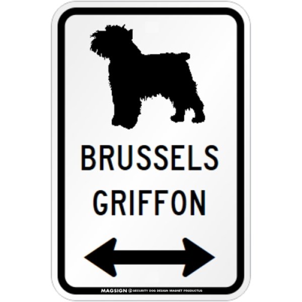 画像1: BRUSSELS GRIFFON [MAGSIGN] シルエット＆矢印 アメリカン道路標識 英語犬種名 マグネット/ステッカー：ホワイト (1)