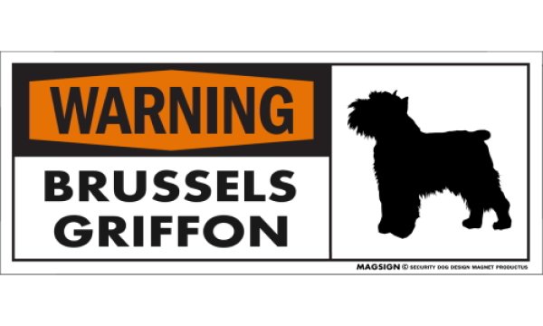 画像1: [MAGSIGN] ブリュッセルグリフォン 注意警告マグネット＆ステッカー(黒オレンジ色) 英語 WARNING BRUSSELS GRIFFON 対象:車(ドア/ガラス/ボディ)・屋外(玄関扉/窓ガラス/メールポスト) 日本製 (1)