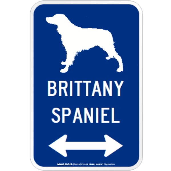 画像1: BRITTANY SPANIEL [MAGSIGN] シルエット＆矢印 アメリカン道路標識 英語犬種名 マグネット/ステッカー：ブルー (1)
