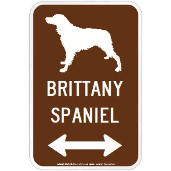 画像1: BRITTANY SPANIEL [MAGSIGN] シルエット＆矢印 アメリカン道路標識 英語犬種名 マグネット/ステッカー：ブラウン (1)