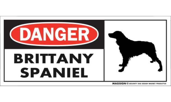 画像1: [MAGSIGN] ブリタニースパニエル マグネット＆ステッカー 英語 危ない 危険 DANGER BRITTANY SPANIEL 対象:車(ドア/ガラス/ボディ)・屋外(玄関扉/窓ガラス/メールポスト) 日本製 (1)