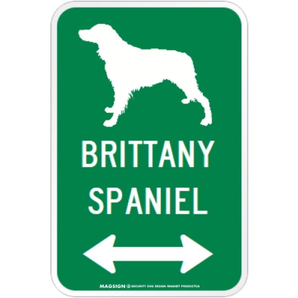 画像1: BRITTANY SPANIEL [MAGSIGN] シルエット＆矢印 アメリカン道路標識 英語犬種名 マグネット/ステッカー：グリーン (1)