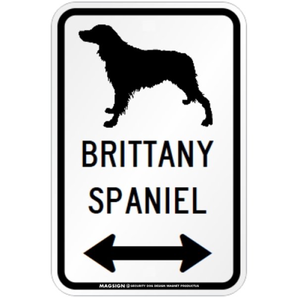 画像1: BRITTANY SPANIEL [MAGSIGN] シルエット＆矢印 アメリカン道路標識 英語犬種名 マグネット/ステッカー：ホワイト (1)