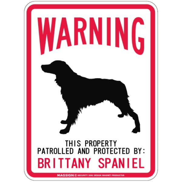 画像1: [MAGSIGN] BRITTANY SPANIEL 注意 英語 WARNING 警告/保護/警戒 車 屋外用 マグネット＆ステッカー 日本製：ブリタニースパニエル (1)