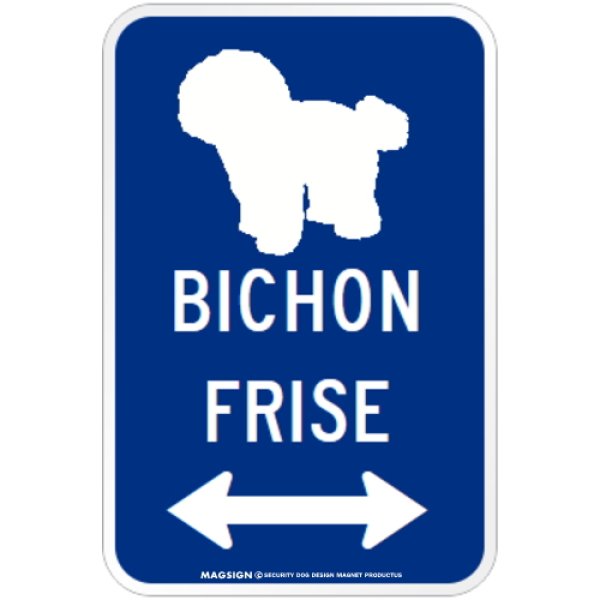 画像1: BICHON FRISE [MAGSIGN] シルエット＆矢印 アメリカン道路標識 英語犬種名 マグネット/ステッカー：ブルー (1)