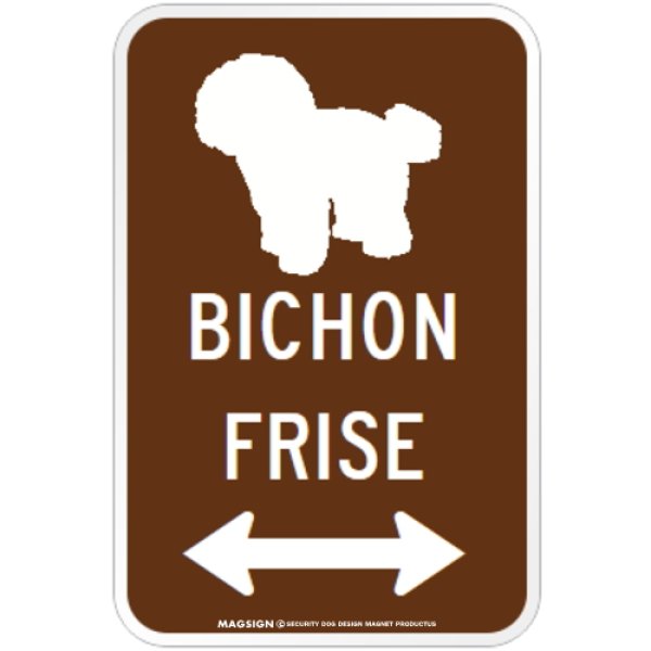 画像1: BICHON FRISE [MAGSIGN] シルエット＆矢印 アメリカン道路標識 英語犬種名 マグネット/ステッカー：ブラウン (1)