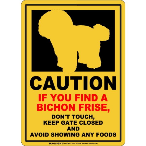 画像1: CAUTION IF YOU FIND マグネットサイン：ビションフリーゼ（イエロー） (1)