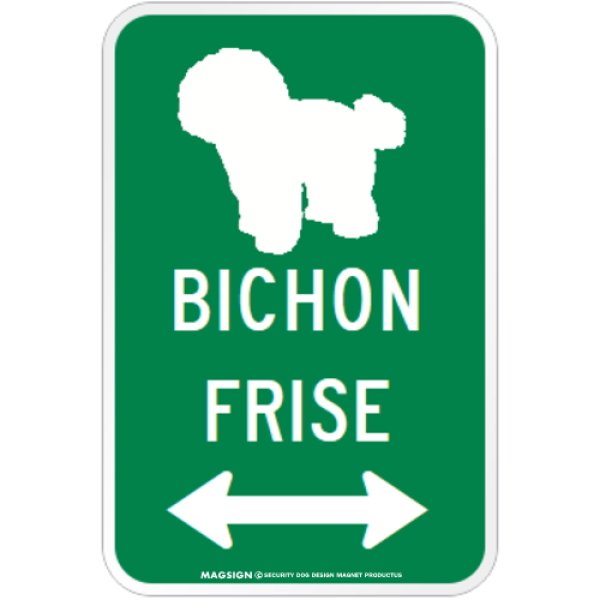 画像1: BICHON FRISE [MAGSIGN] シルエット＆矢印 アメリカン道路標識 英語犬種名 マグネット/ステッカー：グリーン (1)