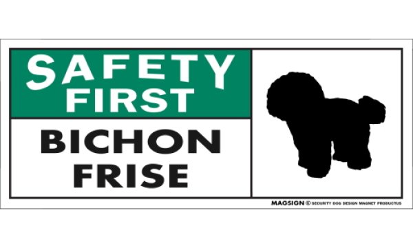 画像1: [MAGSIGN] ビションフリーゼ マグネット＆ステッカー 英語 安全第一 SAFETY FIRST BICHON FRISE 対象:車(ドア/ガラス/ボディ)・屋外(玄関扉/窓ガラス/メールポスト) 日本製 (1)
