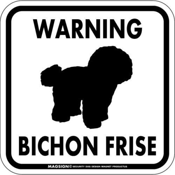 画像1: [MAGSIGN] WARNING BICHON FRISE マグネット＆ステッカー：ビションフリーゼ(ホワイト/イエロー/オレンジ) 注意 英語 正方形 車＆屋外用(防水性/耐光性) 日本製 (1)