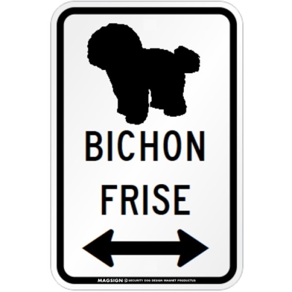 画像1: BICHON FRISE [MAGSIGN] シルエット＆矢印 アメリカン道路標識 英語犬種名 マグネット/ステッカー：ホワイト (1)