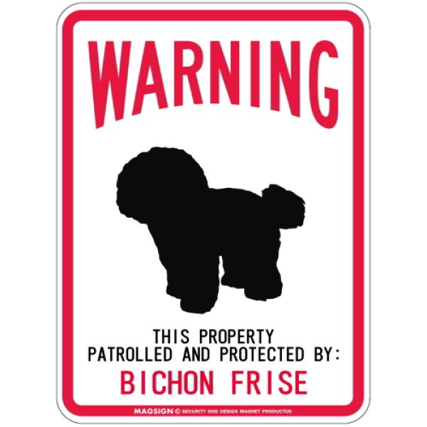 画像1: [MAGSIGN] BICHON FRISE 注意 英語 WARNING 警告/保護/警戒 車 屋外用 マグネット＆ステッカー 日本製：ビションフリーゼ (1)