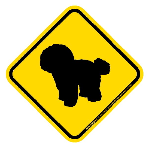 画像1: [MAGSIGN] 犬横断注意/犬飛び出し注意 マグネット＆ステッカー 黄色(イエロー) 車 屋外用(防水/耐水・耐光仕様) 日本製：ビションフリーゼ (1)