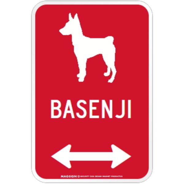 画像1: BASENJI [MAGSIGN] シルエット＆矢印 アメリカン道路標識 英語犬種名 マグネット/ステッカー：レッド (1)