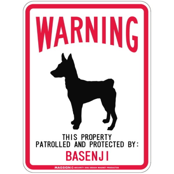 画像1: [MAGSIGN] BASENJI 注意 英語 WARNING 警告/保護/警戒 車 屋外用 マグネット＆ステッカー 日本製：バセンジー (1)