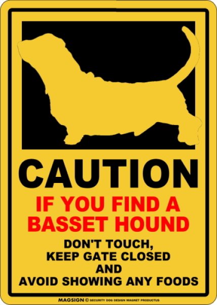 画像1: CAUTION IF YOU FIND マグネットサイン：バセットハウンド（イエロー） (1)