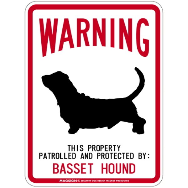 画像1: [MAGSIGN] BASSET HOUND 注意 英語 WARNING 警告/保護/警戒 車 屋外用 マグネット＆ステッカー 日本製：バセットハウンド (1)