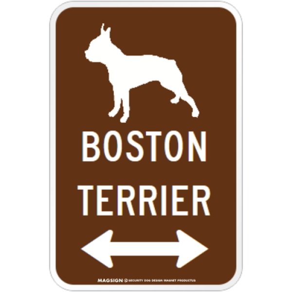 画像1: BOSTON TERRIER [MAGSIGN] シルエット＆矢印 アメリカン道路標識 英語犬種名 マグネット/ステッカー：ブラウン (1)