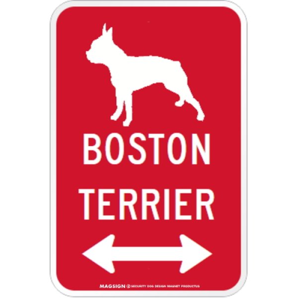 画像1: BOSTON TERRIER [MAGSIGN] シルエット＆矢印 アメリカン道路標識 英語犬種名 マグネット/ステッカー：レッド (1)