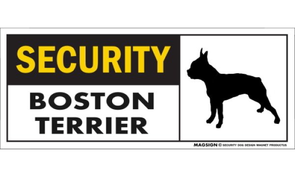 画像1: [MAGSIGN] ボストンテリア セキュリティーマグネット＆ステッカー 英語 警備 防犯 SECURITY BOSTON TERRIER 対象:車(ドア/ガラス/ボディ)・屋外(玄関扉/窓ガラス/メールポスト) 日本製 (1)