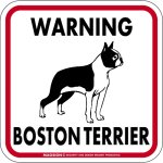画像1: [MAGSIGN] WARNING BOSTON TERRIER マグネット＆ステッカー：ボストンテリア(ホワイト/イエロー/オレンジ) 注意 英語 正方形 車＆屋外用(防水性/耐光性) 日本製 (1)