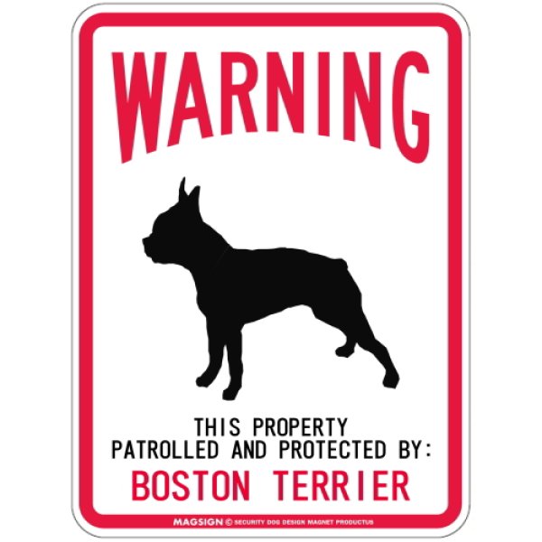 画像1: [MAGSIGN] BOSTON TERRIER 注意 英語 WARNING 警告/保護/警戒 車 屋外用 マグネット＆ステッカー 日本製：ボストンテリア (1)