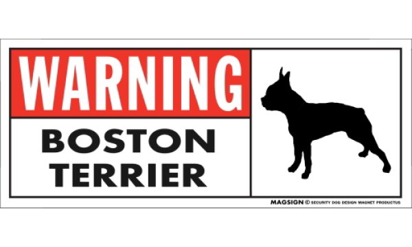 画像1: [MAGSIGN] ボストンテリア 注意マグネット＆ステッカー 英語 警戒/警告 WARNING BOSTON TERRIER 対象:車(ドア/ガラス/ボディ)・屋外(玄関扉/窓ガラス/メールポスト) 日本製 (1)