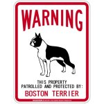 画像1: [MAGSIGN] BOSTON TERRIER 注意 英語 WARNING 警告/保護/警戒 車 屋外用 マグネット＆ステッカー 日本製：ボストンテリア (1)