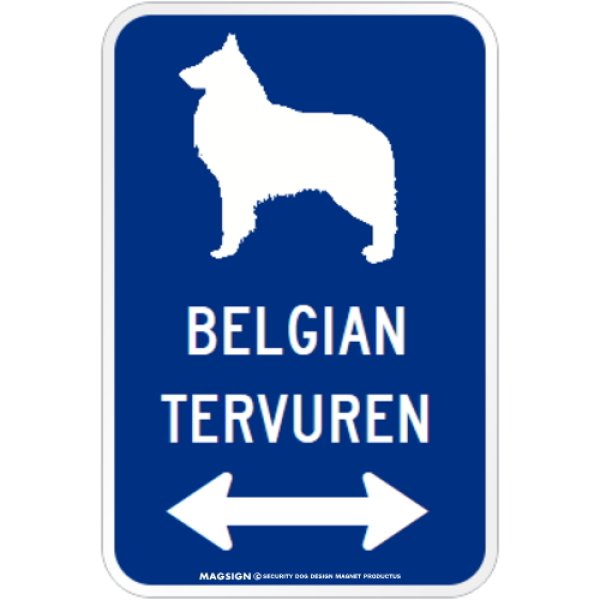 画像1: BELGIAN TERVUREN [MAGSIGN] シルエット＆矢印 アメリカン道路標識 英語犬種名 マグネット/ステッカー：ブルー (1)