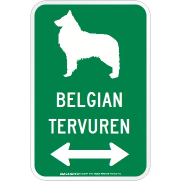 画像1: BELGIAN TERVUREN [MAGSIGN] シルエット＆矢印 アメリカン道路標識 英語犬種名 マグネット/ステッカー：グリーン (1)