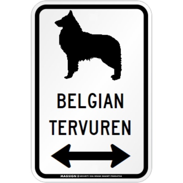 画像1: BELGIAN TERVUREN [MAGSIGN] シルエット＆矢印 アメリカン道路標識 英語犬種名 マグネット/ステッカー：ホワイト (1)