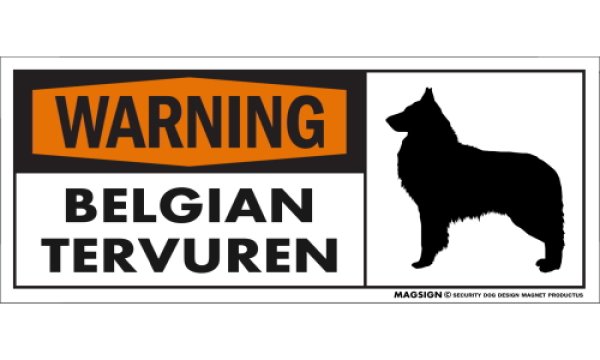 画像1: [MAGSIGN] ベルジアンタービュレン 注意警告マグネット＆ステッカー(黒オレンジ色) 英語 WARNING BELGIAN TERVUREN 対象:車(ドア/ガラス/ボディ)・屋外(玄関扉/窓ガラス/メールポスト) 日本製 (1)