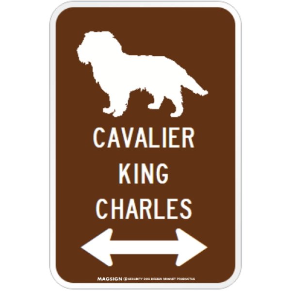 画像1: CAVALIER KING CHARLES [MAGSIGN] シルエット＆矢印 アメリカン道路標識 英語犬種名 マグネット/ステッカー：ブラウン (1)