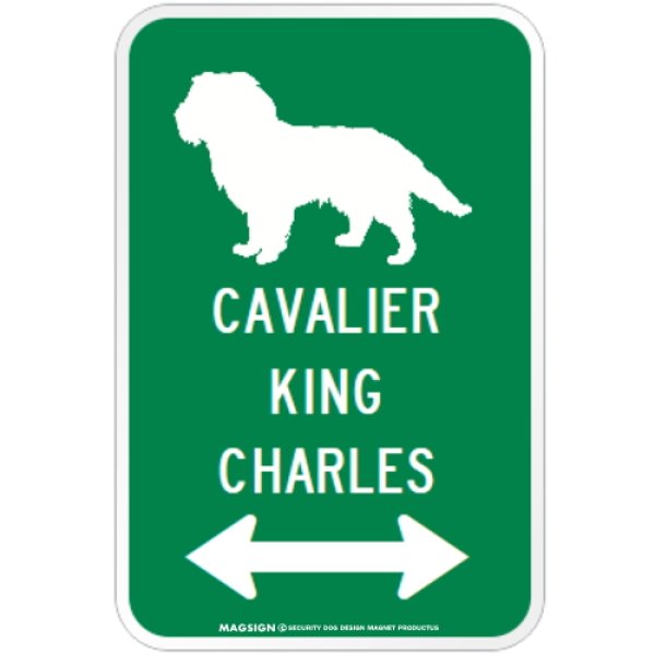 画像1: CAVALIER KING CHARLES [MAGSIGN] シルエット＆矢印 アメリカン道路標識 英語犬種名 マグネット/ステッカー：グリーン (1)