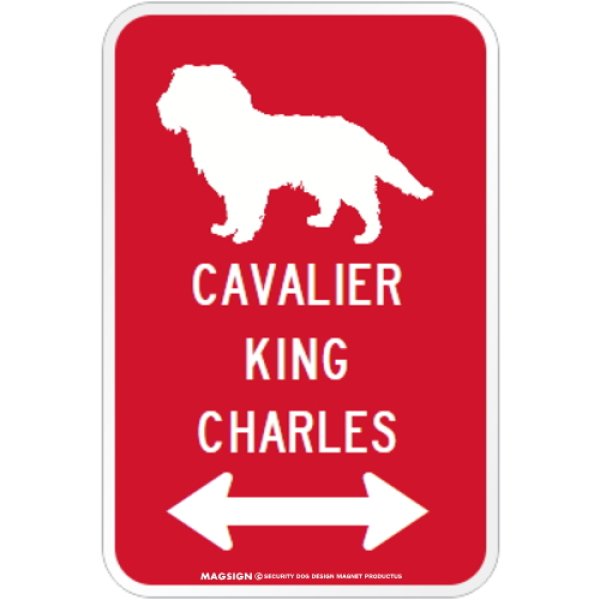 画像1: CAVALIER KING CHARLES [MAGSIGN] シルエット＆矢印 アメリカン道路標識 英語犬種名 マグネット/ステッカー：レッド (1)